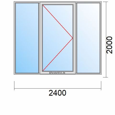 Nebeneingangstür 2400x2000mm DL Zwei Seitenteile schematische Zeichnung