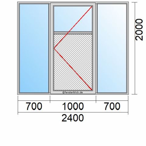 Nebeneingangstür mit Füllung 2400x2000mm DR Zwei Seitenteile schematische Zeichnung