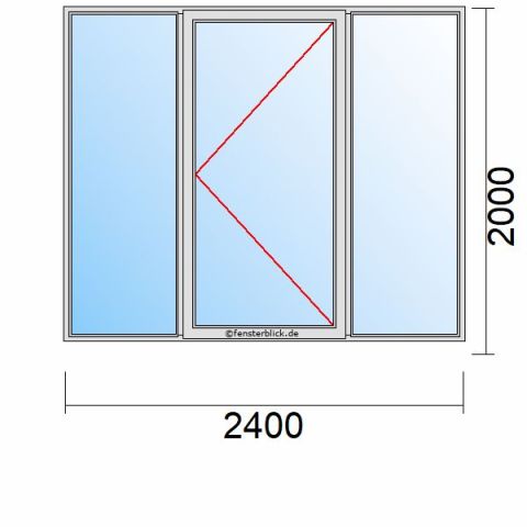 Nebeneingangstür 2400x2000mm DR Zwei Seitenteile schematische Zeichnung