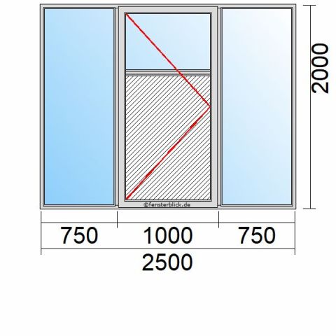 Nebeneingangstür mit Füllung 2500x2000mm DL Zwei Seitenteile schematische Zeichnung