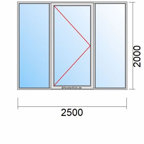 Nebeneingangstür 2500x2000mm DL Zwei Seitenteile schematische Zeichnung