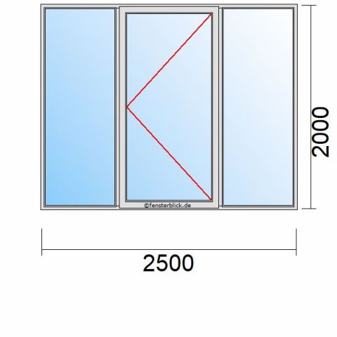 Nebeneingangstür 2500x2000mm DR Zwei Seitenteile schematische Zeichnung