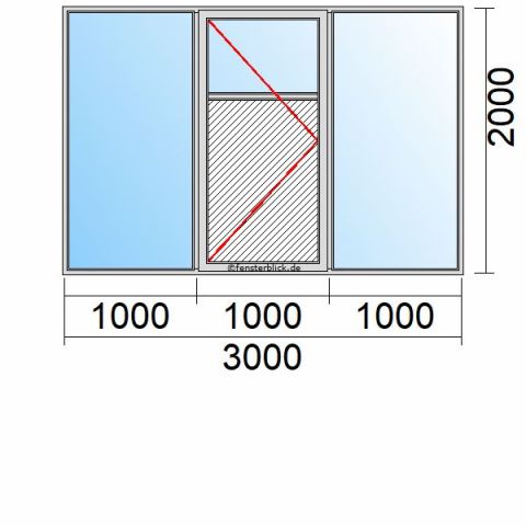 Nebeneingangstür mit Füllung 3000x2000mm DL Zwei Seitenteile schematische Zeichnung