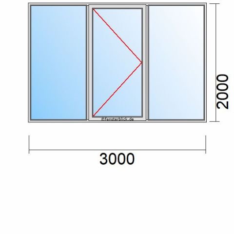 Nebeneingangstür 3000x2000mm DL Zwei Seitenteile schematische Zeichnung