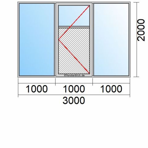 Nebeneingangstür mit Füllung 3000x2000mm DR Zwei Seitenteile schematische Zeichnung