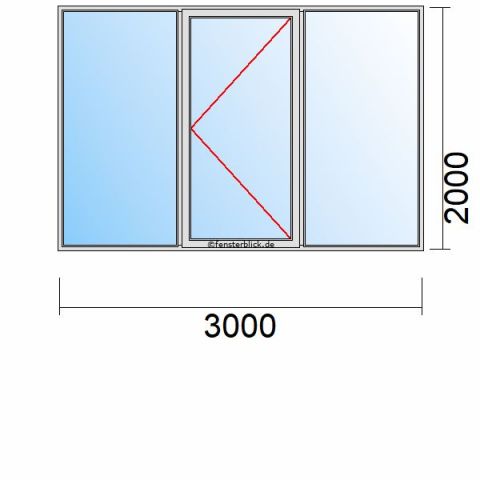 Nebeneingangstür 3000x2000mm DR Zwei Seitenteile schematische Zeichnung