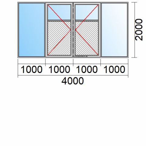 Nebeneingangstür mit Fuellung 4000x2000mm DL DR Zwei Seitenteile schematische Zeichnung