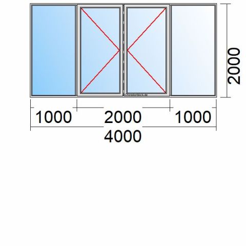 Nebeneingangstür 4000x2000mm DL DR Zwei Seitenteile schematische Zeichnung