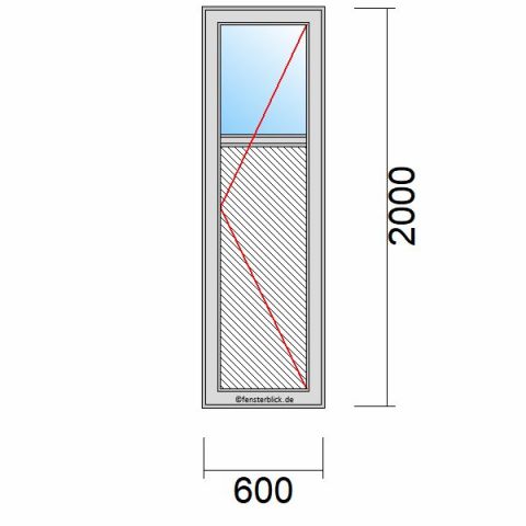 Nebeneingangstür mit Füllung 600x2000mm DR schematische Zeichnung