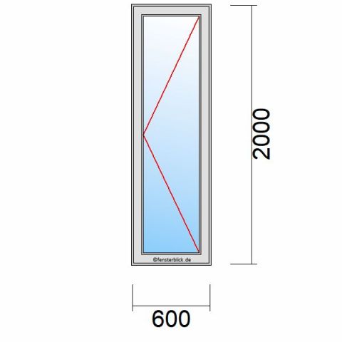 Nebeneingangstür 600x2000mm DR schematische Zeichnung