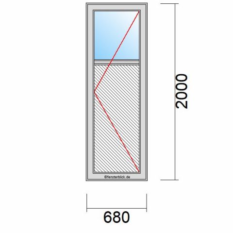 Nebeneingangstür mit Füllung 680x2000mm DR schematische Zeichnung