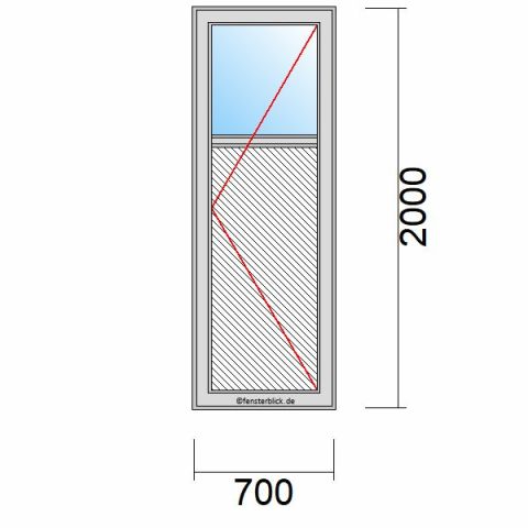 Nebeneingangstür mit Füllung 700x2000mm DR schematische Zeichnung