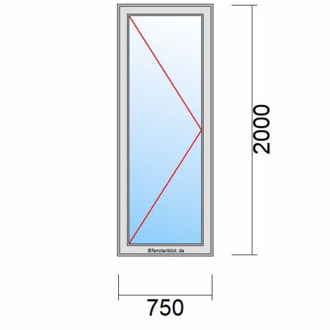 Nebeneingangstür 750x2000mm DL schematische Zeichnung