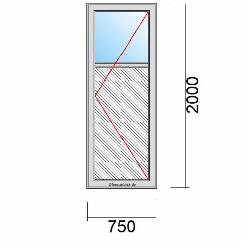 Nebeneingangstür mit Füllung 750x2000mm DR schematische Zeichnung