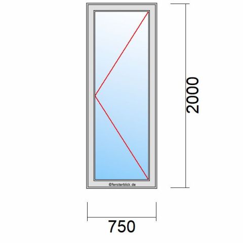 Nebeneingangstür 750x2000mm DR schematische Zeichnung