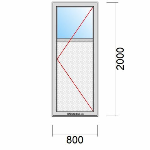 Nebeneingangstür mit Füllung 800x2000mm DR schematische Zeichnung