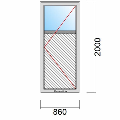 Nebeneingangstür mit Füllung 860x2000mm DR schematische Zeichnung