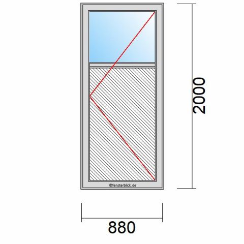 Nebeneingangstür mit Füllung 880x2000mm DR schematische Zeichnung