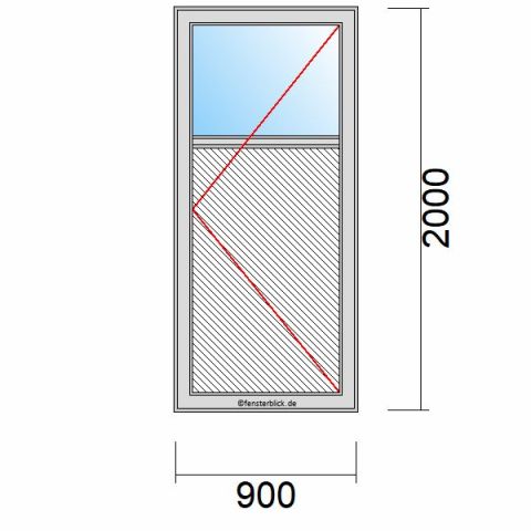 Nebeneingangstür mit Füllung 900x2000mm DR schematische Zeichnung