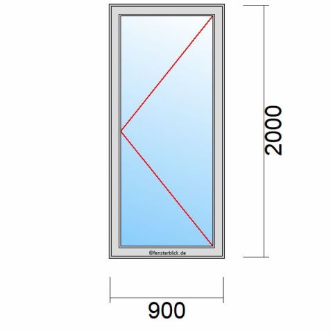 Nebeneingangstür 900x2000mm DR schematische Zeichnung