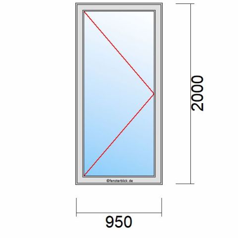 Nebeneingangstür 950x2000mm DL schematische Zeichnung