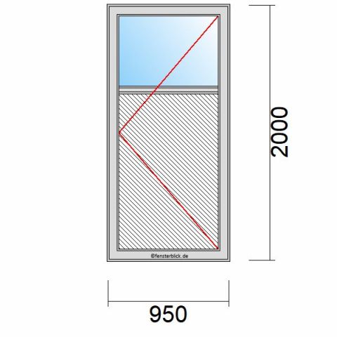 Nebeneingangstür mit Füllung 950x2000mm DR schematische Zeichnung