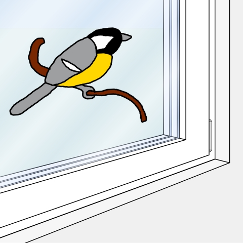 Kunststofffenster mit Window-Colour, Motiv: ein Vogel