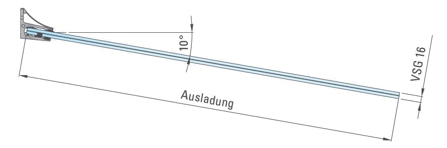 Glassline Vordach CANOPY cloud System 1100 - Technische Zeichnung